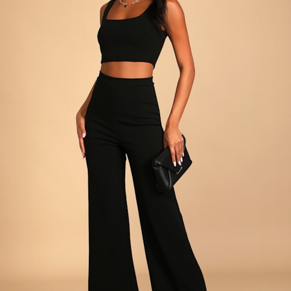 Lulus Only Tonight Black Two-piece Wide-leg Jumpsuit - Size L